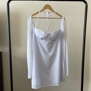 Princess Polly CURVE White Sheer Sleeve Mini Dress